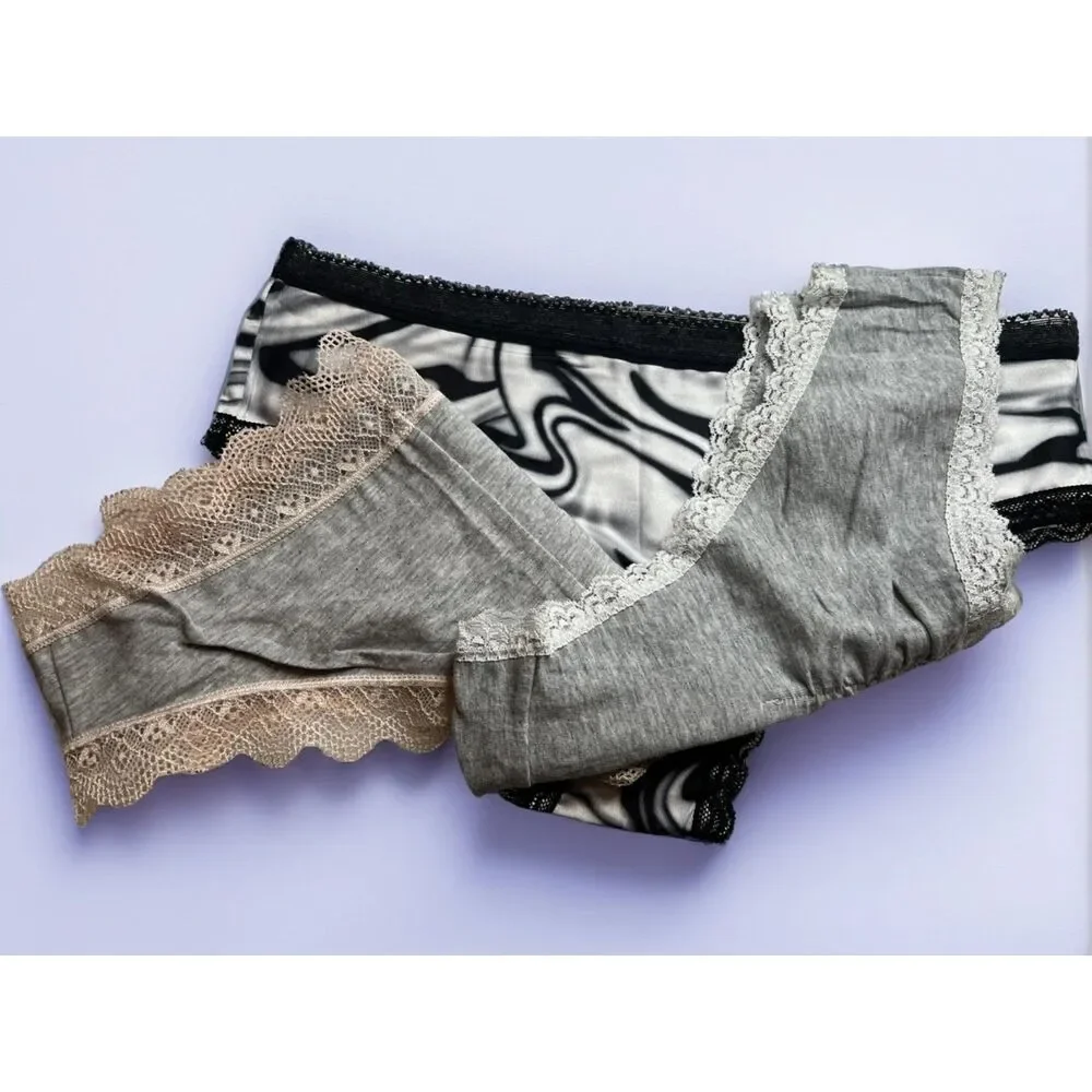 New Bikini Brief Lace Accent Black White Abstract Small Panties Underwear NWOT
